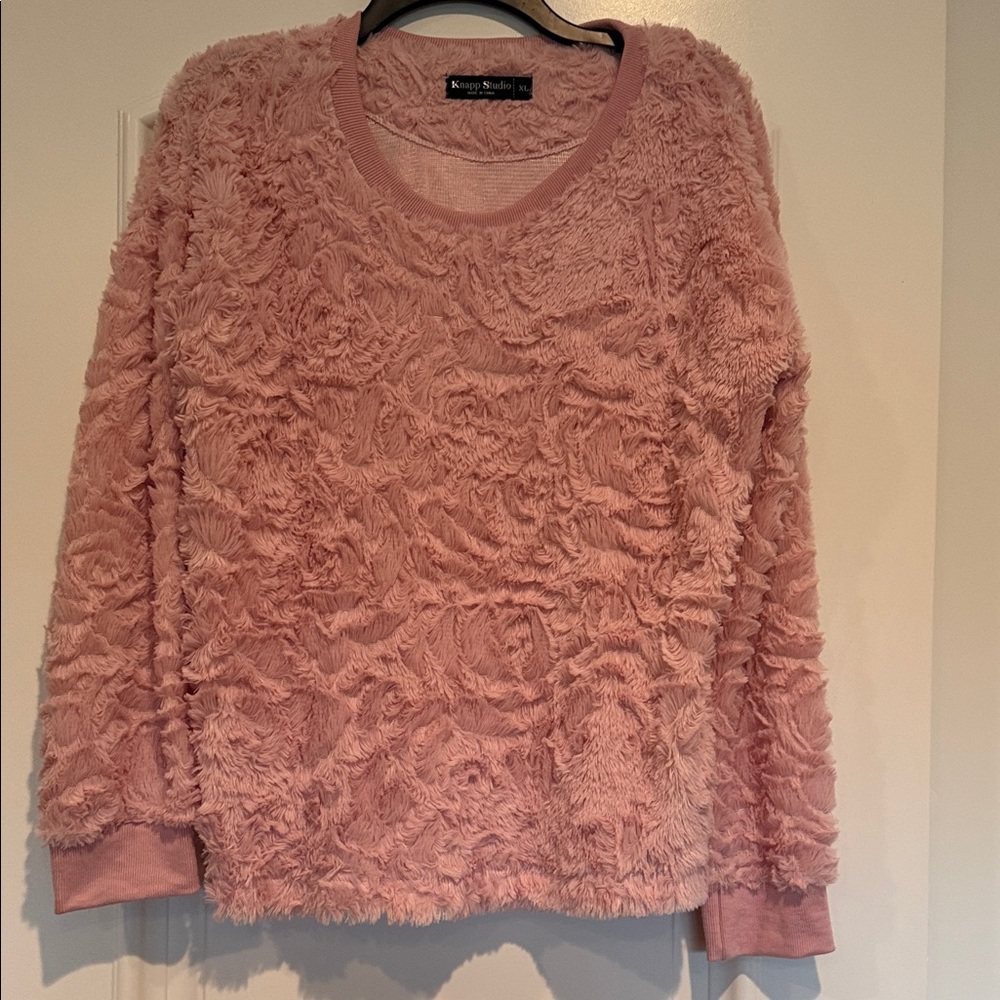 Pink Fuzzy Crew Neck Sweater